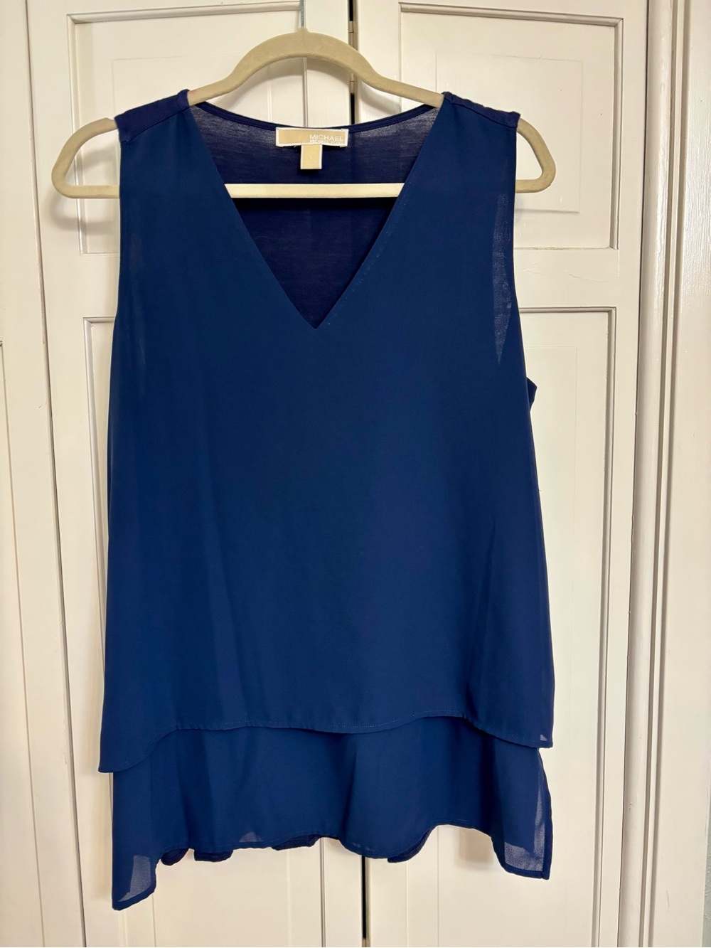 MICHAEL Michael Kors Navy Blue Layered Chiffon V-Neck Blouse L